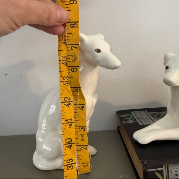 2 Vintage White Ceramic Greyhound Whippet Figurines Minimalist 7.5” Statue - Picture 11 of 11